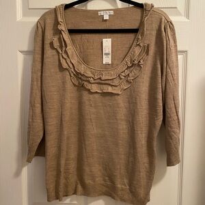 New York & Company Tan Ruffle Top